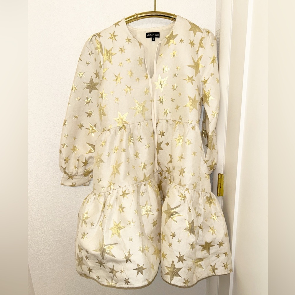 SISTER JANE The Tapestry Jacquard Tiered Metallic Embroidered Dress Cream SZ: S
